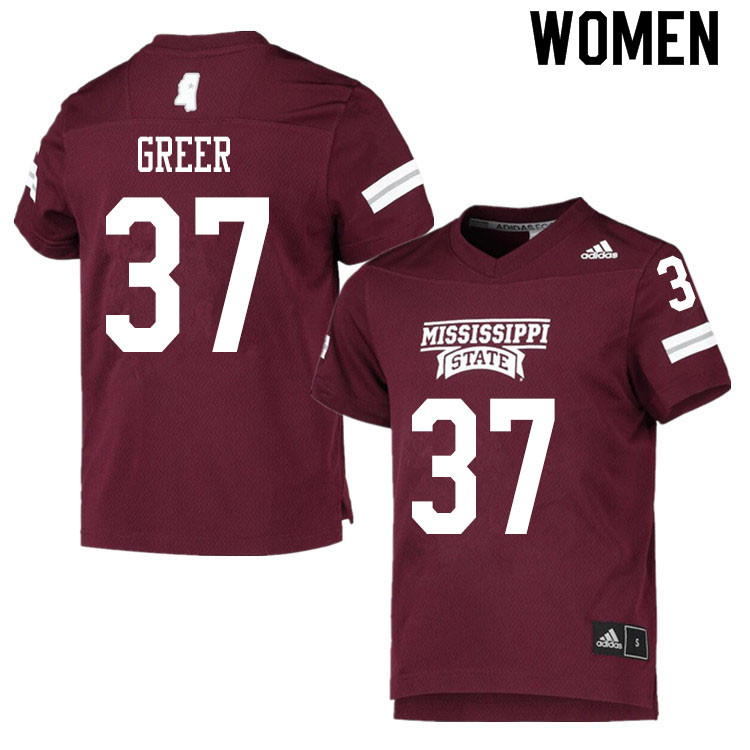 Women #37 Haze Greer Mississippi State Bulldogs College Football Jerseys Sale-Maroon